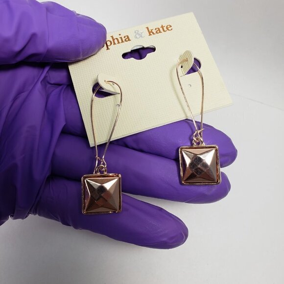 Sophia & Kate Women's Polished Rose Gold tone Square Kidney Wire Drop Earrings - Picture 6 of 6